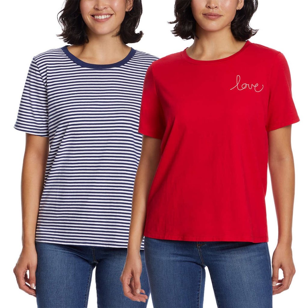 Ella Moss Flattering Fit Ultra Soft Perfect Tee 2-Pack(Mood Indigo/White, Small)
